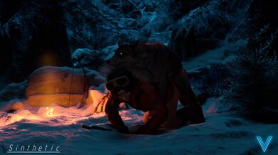 Lara with the wolf and her synthetic R18 sex toy