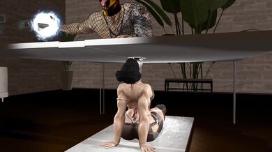 Watch as a sexy blonde takes on two big cocks in her tight little ass, all while sitting atop a milk-colored table