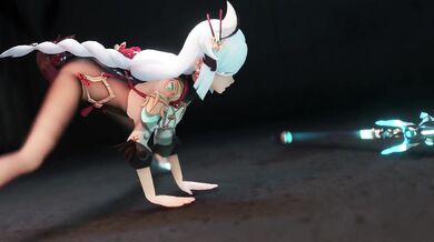 The insects and whirlwinds of Miao Sha Quan attack the unprepared Shen He, leaving him in a state of sexual entrapment