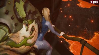 Porn star Samus and her mancubus partner prepare for a night of hot sex in their futuristic space station