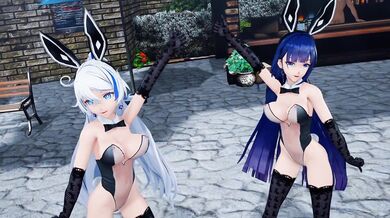 This is a pornographic movie featuring Kotarou3990, Kiana X, and Mei having intense sex while dancing