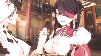 Watch the action as Beidou and Signora engage in a hot threesome with Bewyx!