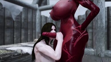 A futa demoness sinks her fangs into a curvy brunettes neck, before impaling the helpless victim with her massive phallus