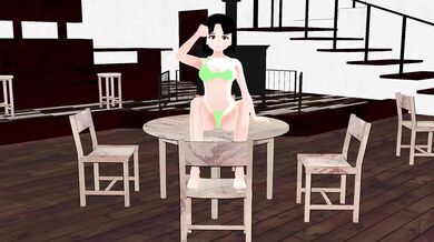 Mias sexy anime body was too hot to hide with a tray, but she tried anyway!