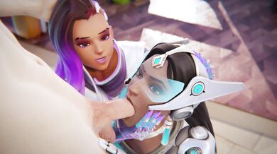 Symmetra and Sombra in a BJ scene [White] [Cawneil] [No WM]