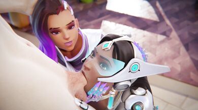 Symmetra and Sombra in a BJ scene [White] [Cawneil] [No WM]