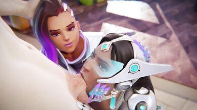 Symmetra and Sombra in a BJ scene [White] [Cawneil] [No WM]