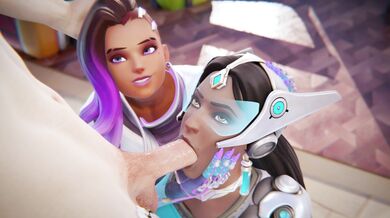 Symmetra and Sombra in a BJ scene [White] [Cawneil] [No WM]