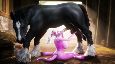 A hot Draenei female serves a stallion with a BJ in the forest, while noname55 watches and enjoys the scene
