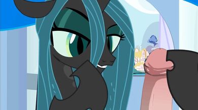 Queen Chrysalis [tiarawhy] gets double penetrated by two hot guys and moans loudly as they pound her hard