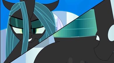 Queen Chrysalis [tiarawhy] gets double penetrated by two hot guys and moans loudly as they pound her hard