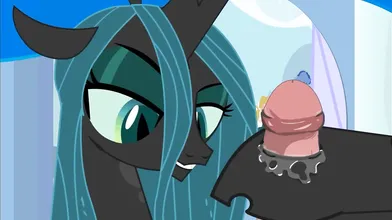 Queen Chrysalis [tiarawhy] gets double penetrated by two hot guys and moans loudly as they pound her hard