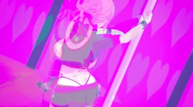 In the dark and sexy night club, a woman sings with her alluring voice while another woman pleasures herself in the corner