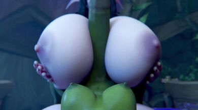 Watch as a gorgeous succubus gives a man with a massive dong the best boobjob massage of his life!