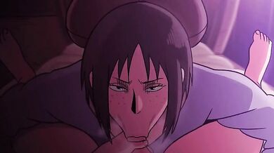 In this adult movie, Ymir gets her face covered in spunk during a blowjob scene with explosive sounds of orgasmic pleasure