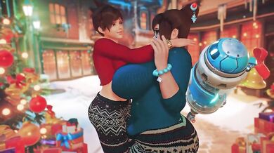 Mei and Tracer caught under the mistletoe, making out like theres no tomorrow