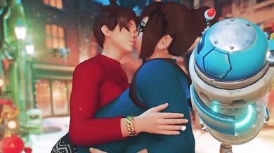 Mei and Tracer caught under the mistletoe, making out like theres no tomorrow