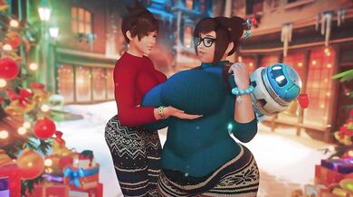 Mei and Tracer caught under the mistletoe, making out like theres no tomorrow