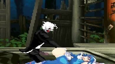 The MUGEN game character Iroha gets down and dirty in a doggy style threesome with ABAO, the Japanese manga character!