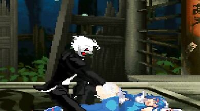 The MUGEN game character Iroha gets down and dirty in a doggy style threesome with ABAO, the Japanese manga character!