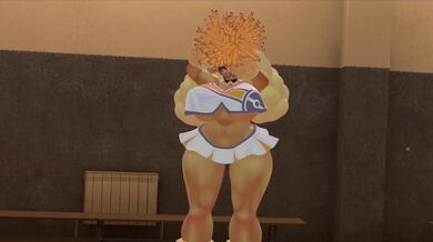 "The sexy cheerleader invites you to join her team!"