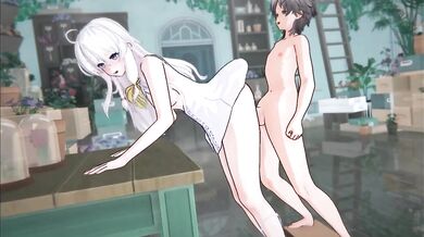 "Sexy Elaina seduces her lover with her shiny new blouse, moans and groans included."