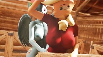 Watch Applejack getting busy in the barn with her fun toys!