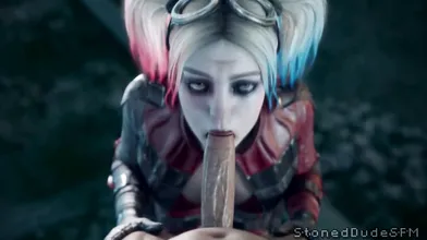 Mistress Harley Quinn enjoys a stoner dudes blowjob while he masturbates in her presence