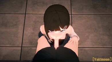 A young maid named Kobeni gets a sloppy blowjob from her boss during work hours