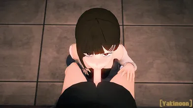 A young maid named Kobeni gets a sloppy blowjob from her boss during work hours