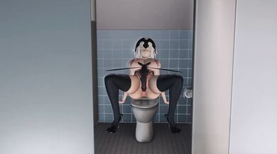 Jeanne DArc gets fucked in the bathroom stall by an insect sword