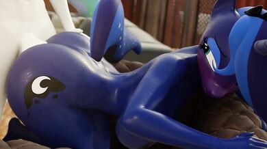 The innocent looking Celestia and Luna turn up the heat by engaging in doggy style with their furry friends