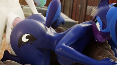 The innocent looking Celestia and Luna turn up the heat by engaging in doggy style with their furry friends