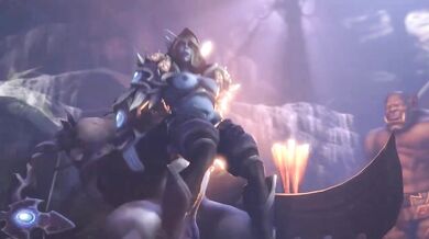 Lady Sylvanas, Ruler of the Forsaken, gets pleasured by a massive Orc penis in this SFW hentai video!