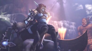 Lady Sylvanas, Ruler of the Forsaken, gets pleasured by a massive Orc penis in this SFW hentai video!