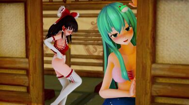 Kinky Reimu and Sanaes erotic hot springs show!