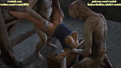 Jill Valentine, tied up and ravaged by soulless zombies