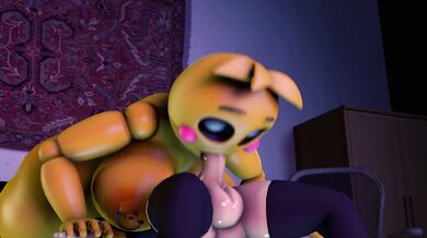 Bonnie, the Toy Chica from Five Nights at Freddys, takes a hard cock in her mouth and sucks it to climax