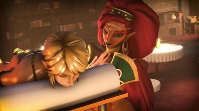 Watch as Urbosa, the leader of the Gerudo tribe, milks Link, the hero of Hyrule, in this amateur SFW SFM video