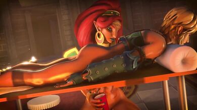 Watch as Urbosa, the leader of the Gerudo tribe, milks Link, the hero of Hyrule, in this amateur SFW SFM video