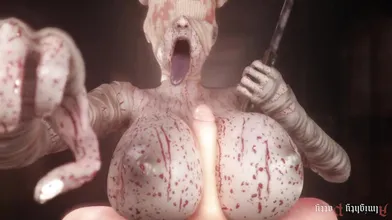 Watch as the sexy nurse with the bubbly head takes on three patients in this Silent Hill themed paizuri video!