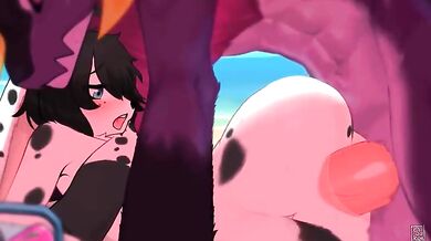 The Wicked Beast and His Femboy Friend Fucking a Dog