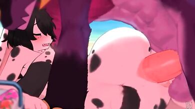 The Wicked Beast and His Femboy Friend Fucking a Dog