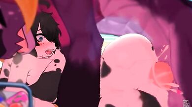 The Wicked Beast and His Femboy Friend Fucking a Dog