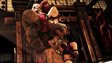 The beautiful warriors Mileena and Skarlet worship Goros cocks in this trashy hentai video!