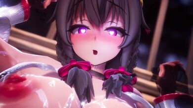 The ecchi adventure anime Konosuba and the sexy cat girl shrine maiden in 4K ultra HD!