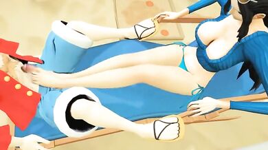 Pokemon anime-style Nico Robin delivers a sexy foot job to One Pieces Luffy