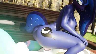 Rainbow Dash and Celestia have a steamy threesome with Luna, in their POV