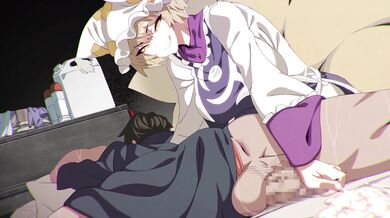 Ran Yakumo Milks Herself in the Bedroom with Buckethead Ero-Game