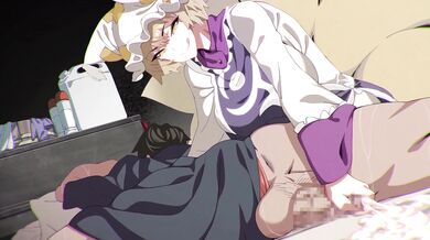 Ran Yakumo Milks Herself in the Bedroom with Buckethead Ero-Game